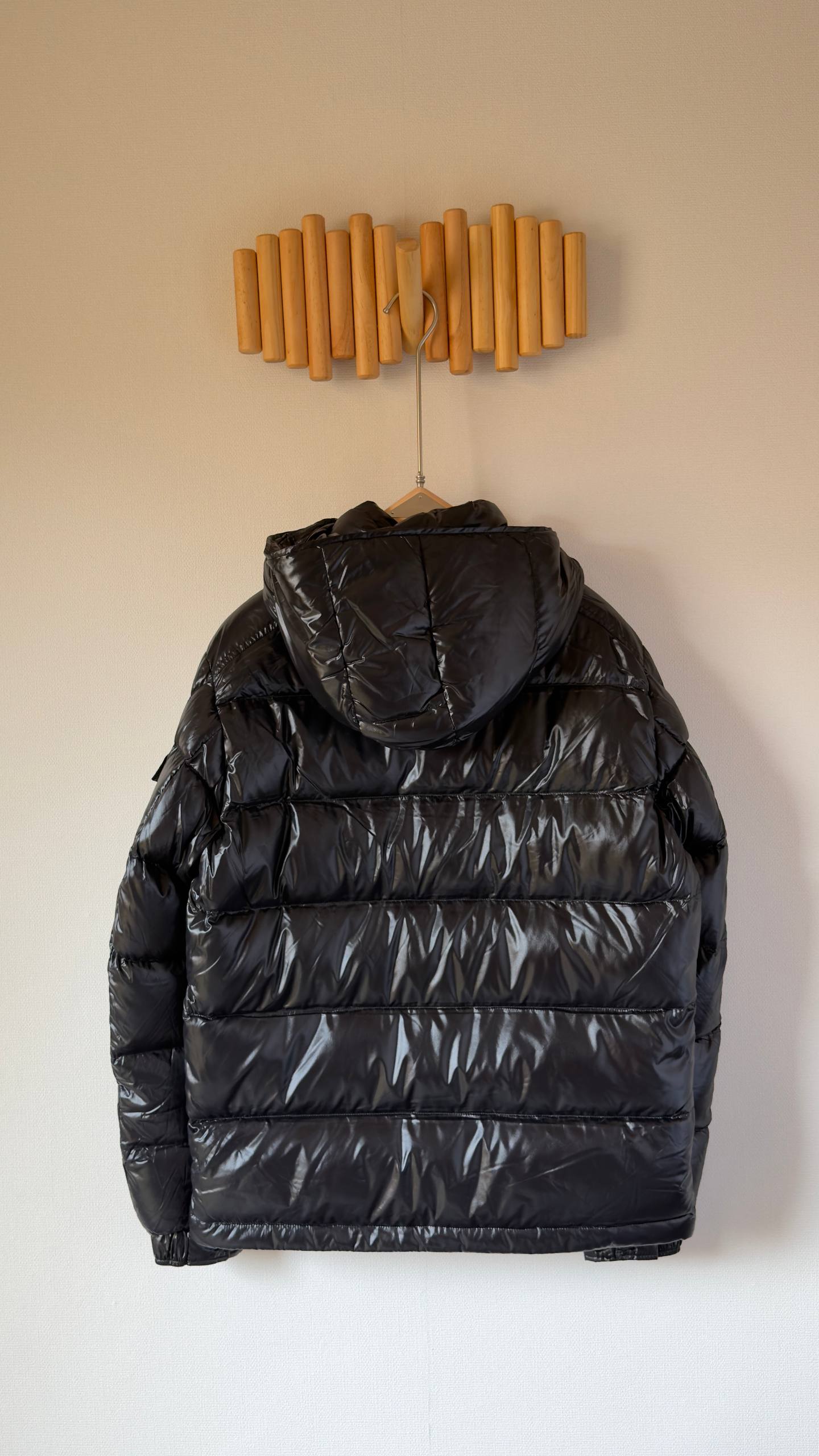 Moncler Hooded Puffer Jacket for Men – Black High-Shine Winter Essential