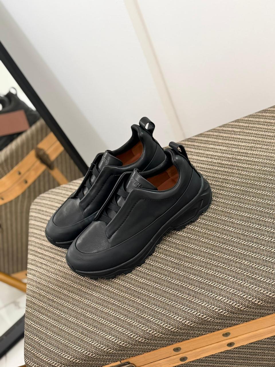 Zegna Black Leather Triple Stitch™ Monte Sneakers – Premium Men’s Footwear