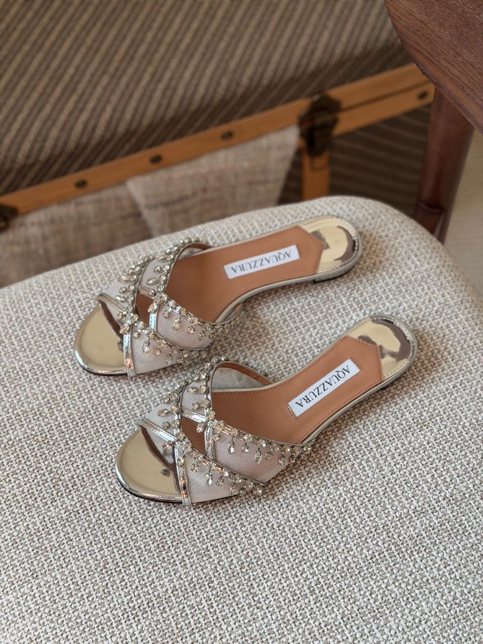 Aquazzura Crystal Embellished Slide Sandals – Luxury Evening Style