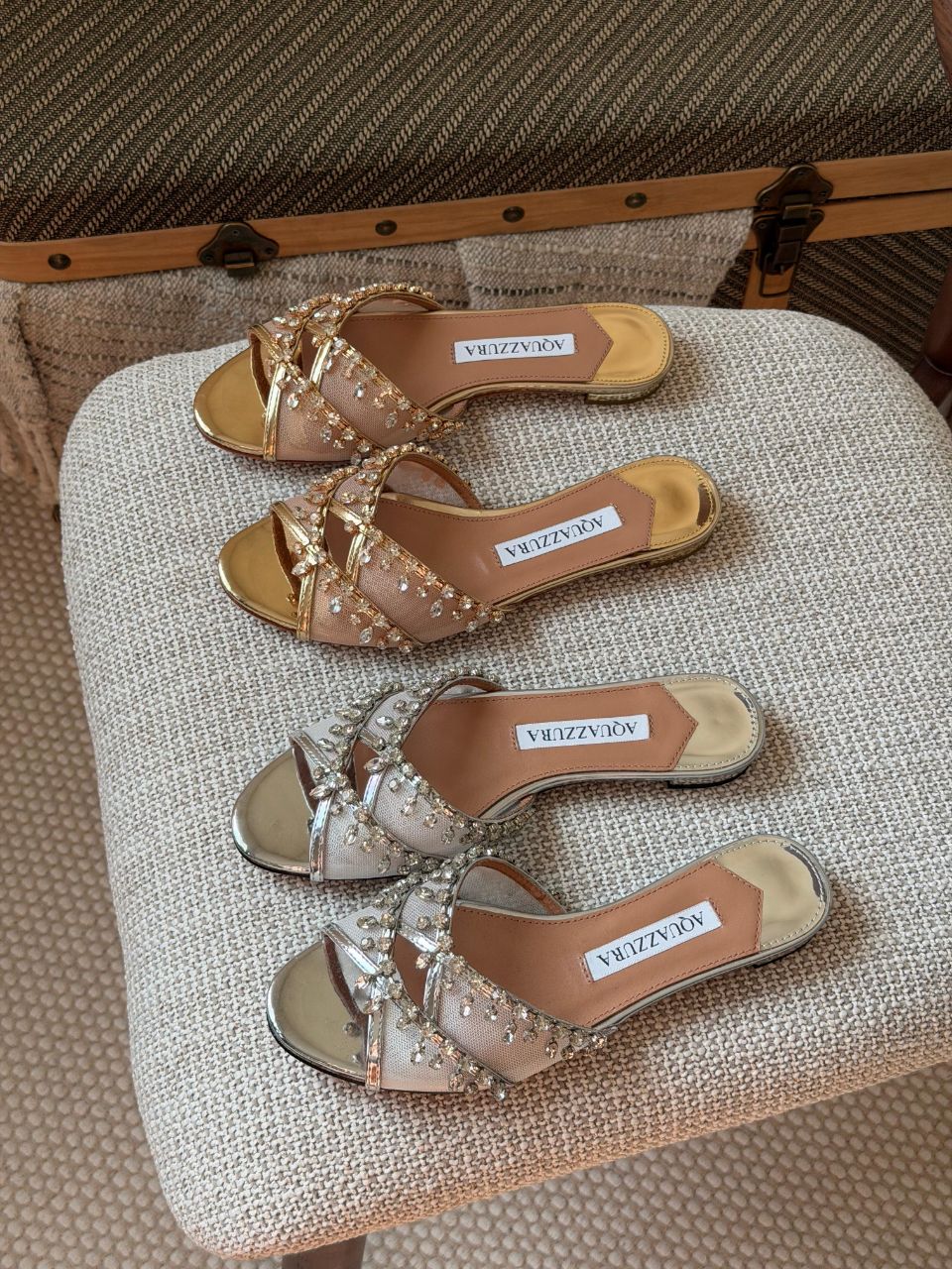 Aquazzura Crystal Embellished Slide Sandals – Luxury Evening Style