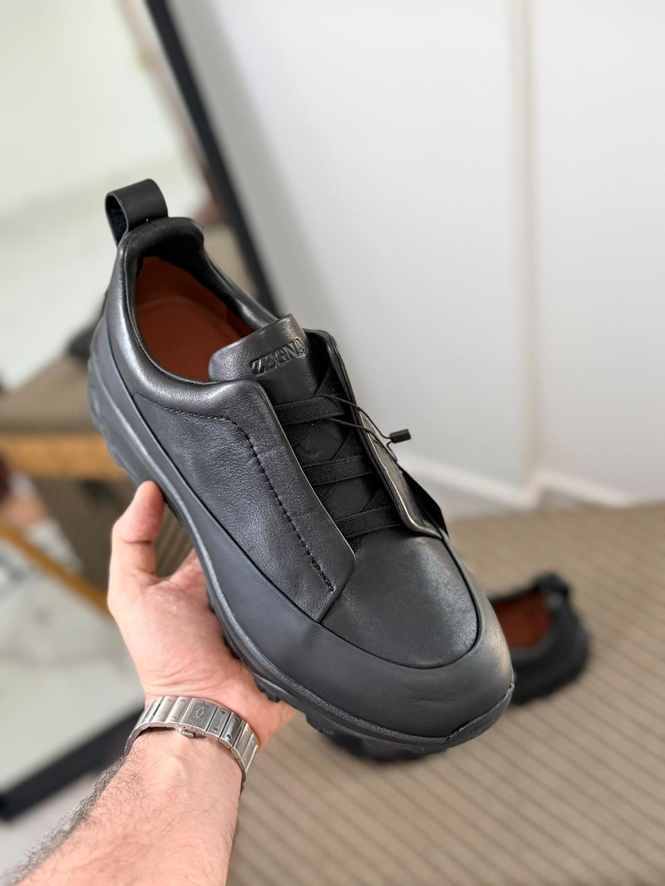 Zegna Black Leather Triple Stitch™ Monte Sneakers – Premium Men’s Footwear