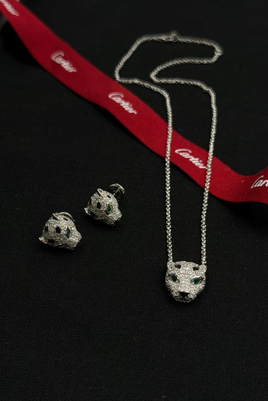 Cartier Panthère Necklace & Earrings Set – Green Eyes – Luxury Jewelry