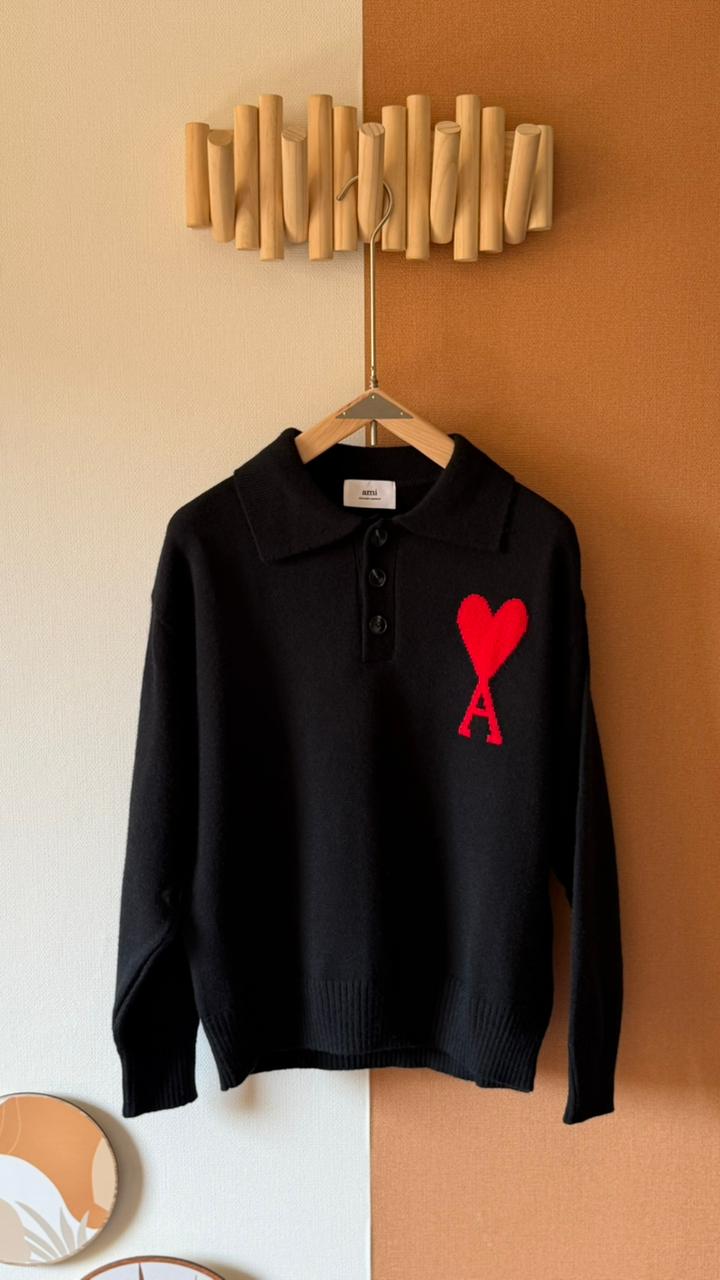 AMI Paris Heart Logo Knit Polo Sweater – Premium Unisex Winter Style
