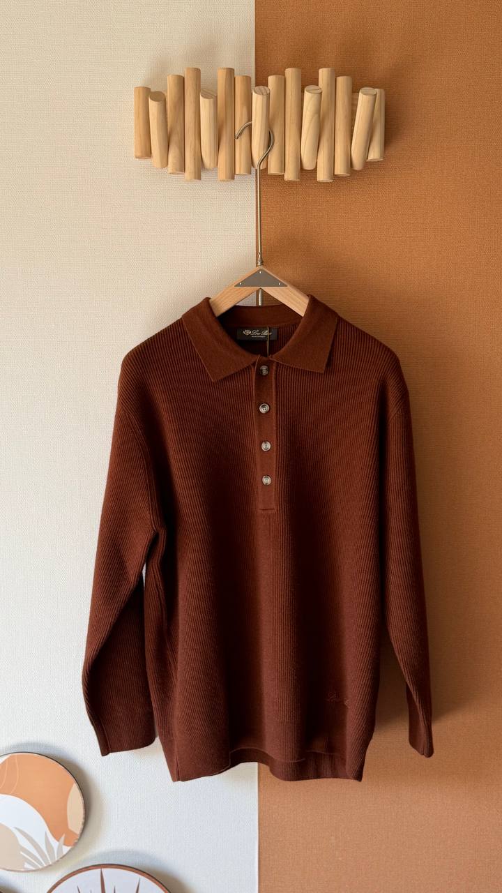 Loro Piana Men’s Ribbed Knit Polo Sweater – Premium Winter Collection