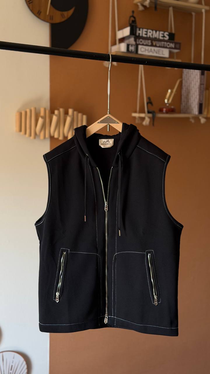 Hermès Men’s Hooded Zip Vest – Black – Modern Street Luxury