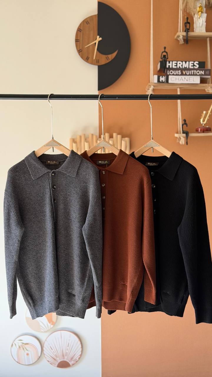 Loro Piana Men’s Ribbed Knit Polo Sweater – Premium Winter Collection