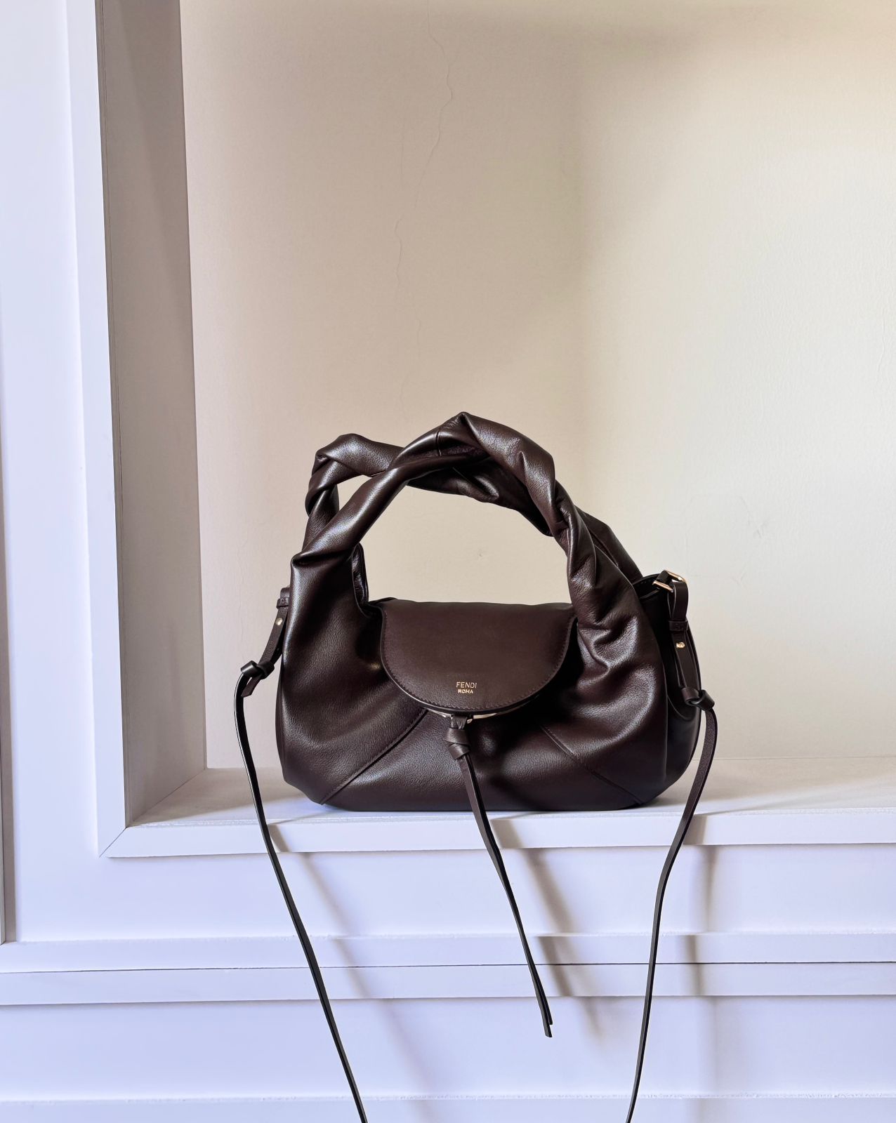 Fendi Knot Handle Hobo Bag – Black & Brown – Luxury Soft Leather