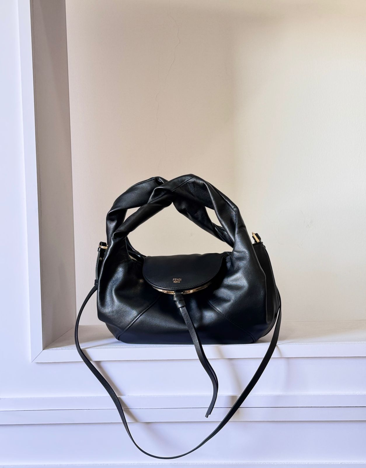 Fendi Knot Handle Hobo Bag – Black & Brown – Luxury Soft Leather