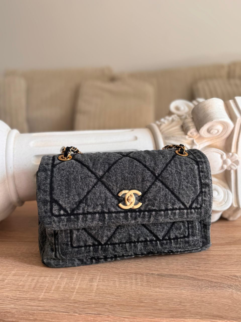 Chanel Black Denim Quilted Flap Bag – Gold Hardware