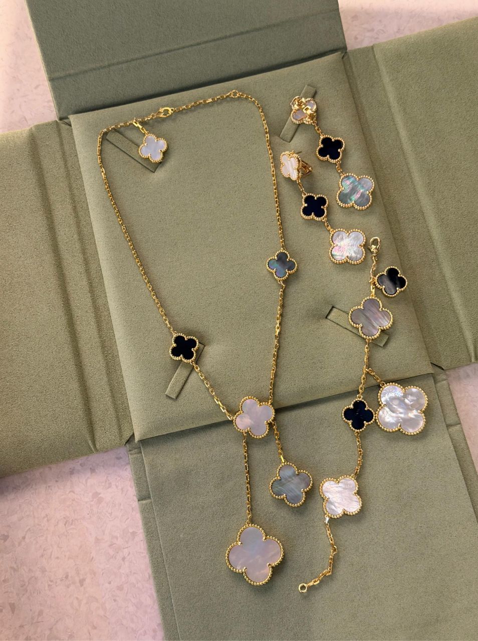 Van Cleef & Arpels Alhambra Inspired Necklace & Bracelet Set – Multi-Stone Edition