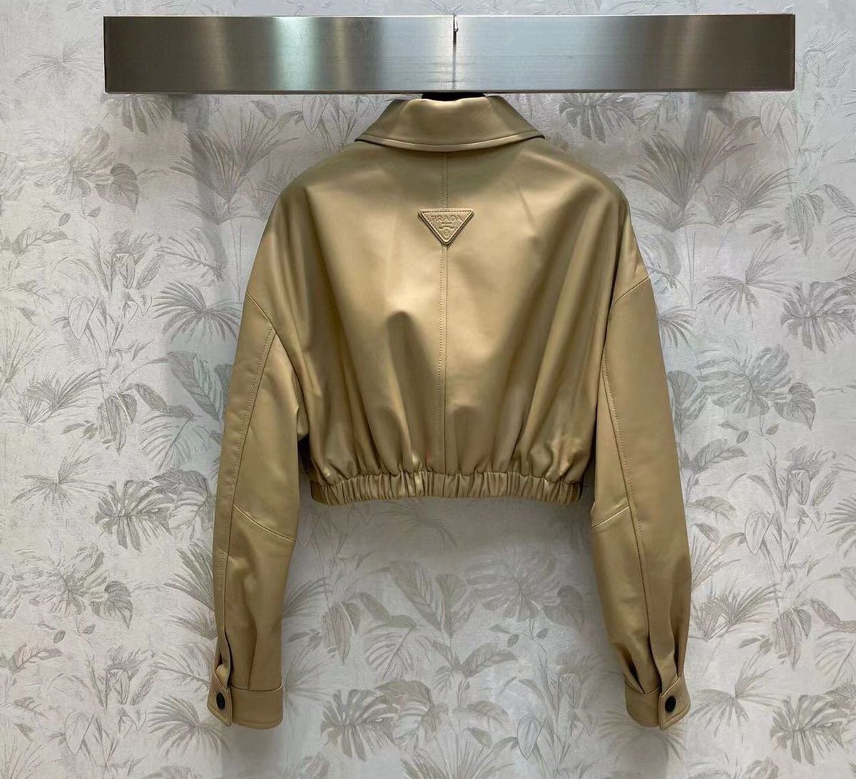 Prada Cropped Leather Jacket – Black & Beige Collection