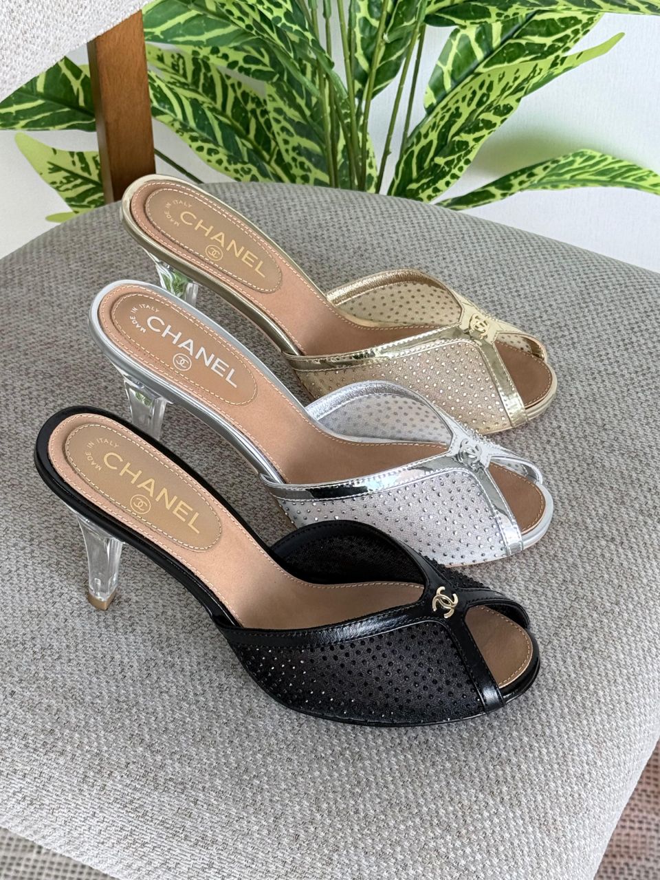 Chanel Perforated Heel Mules with Signature CC Detail