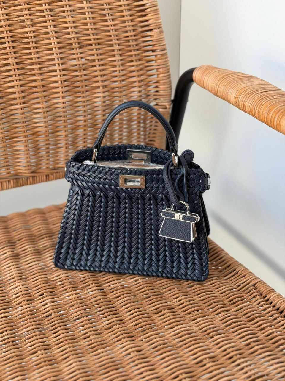 Fendi Woven Leather Mini Top Handle Bag