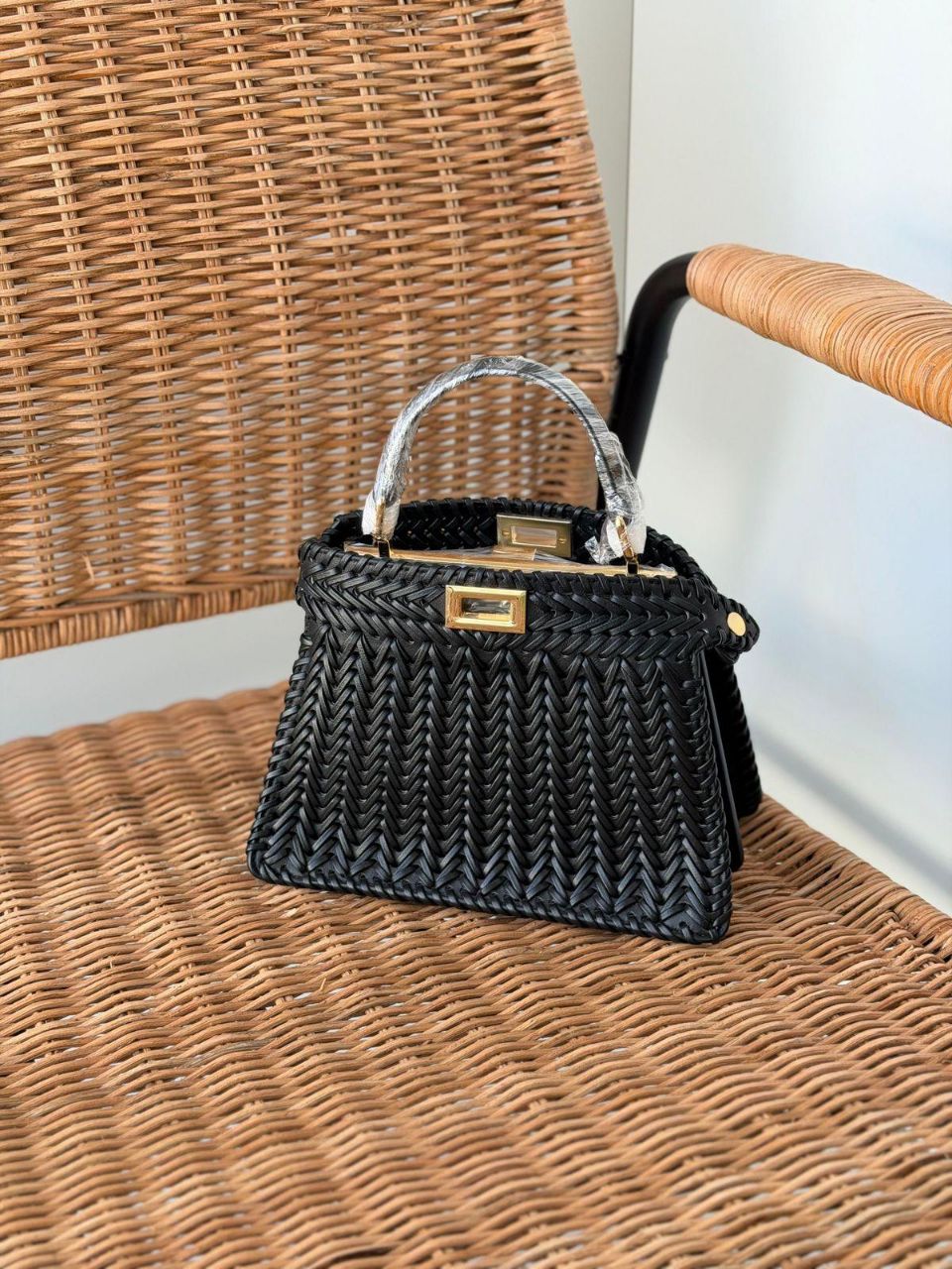 Fendi Woven Leather Mini Top Handle Bag