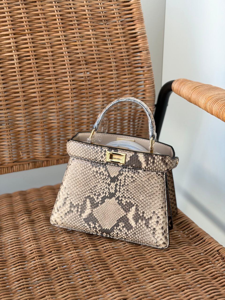 Fendi Luxury Exotic Leather Mini Top Handle Bag – Python Effect