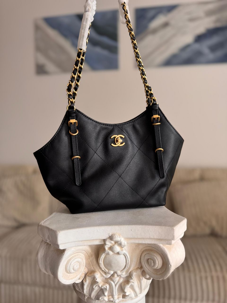 Chanel Quilted Hobo Bag with Chain Strap