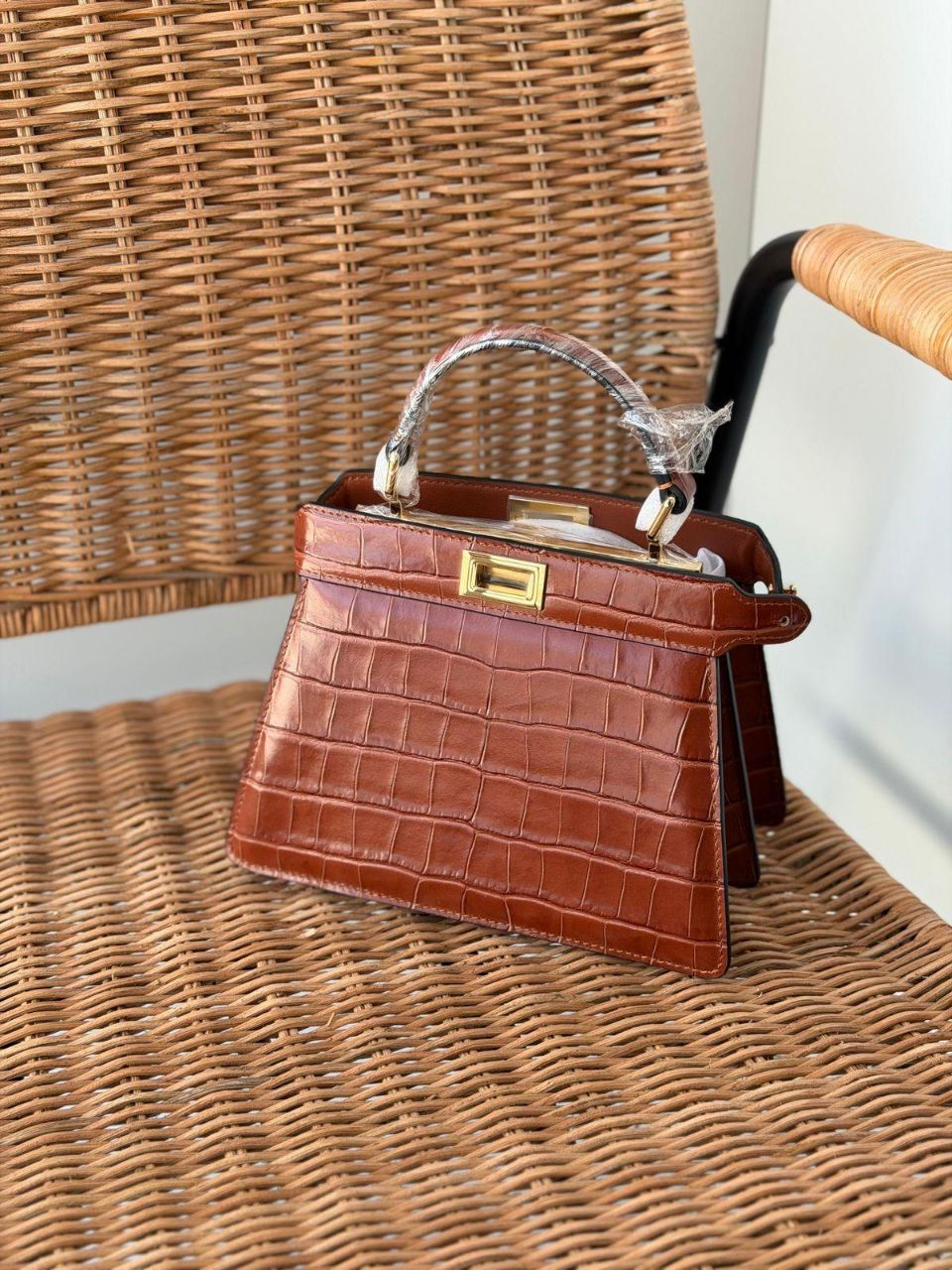 Fendi Luxury Mini Top Handle Bag – Crocodile Embossed Leather