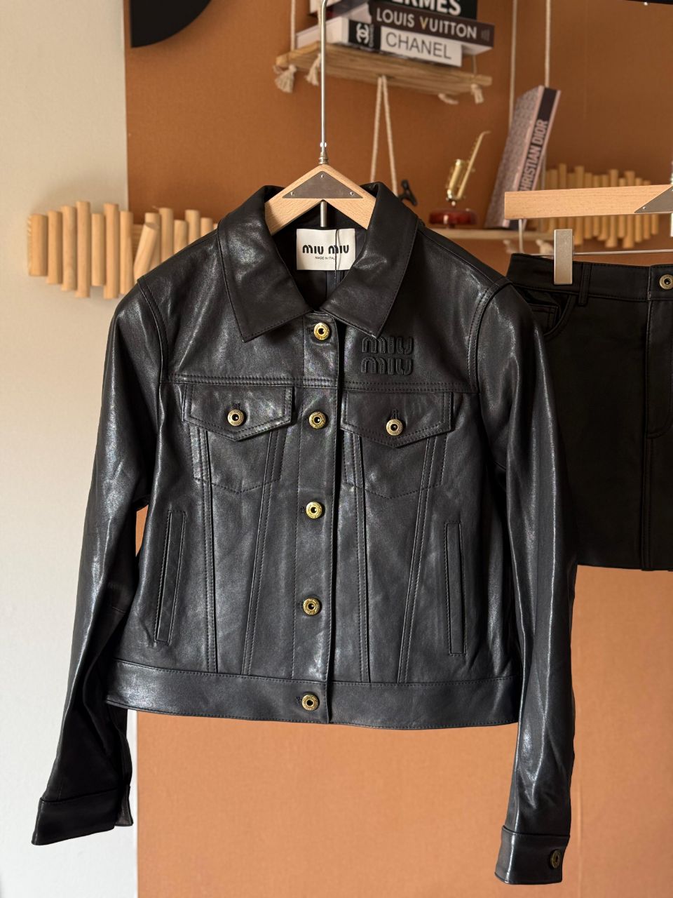 Miu Miu Leather Jacket & Skirt Set