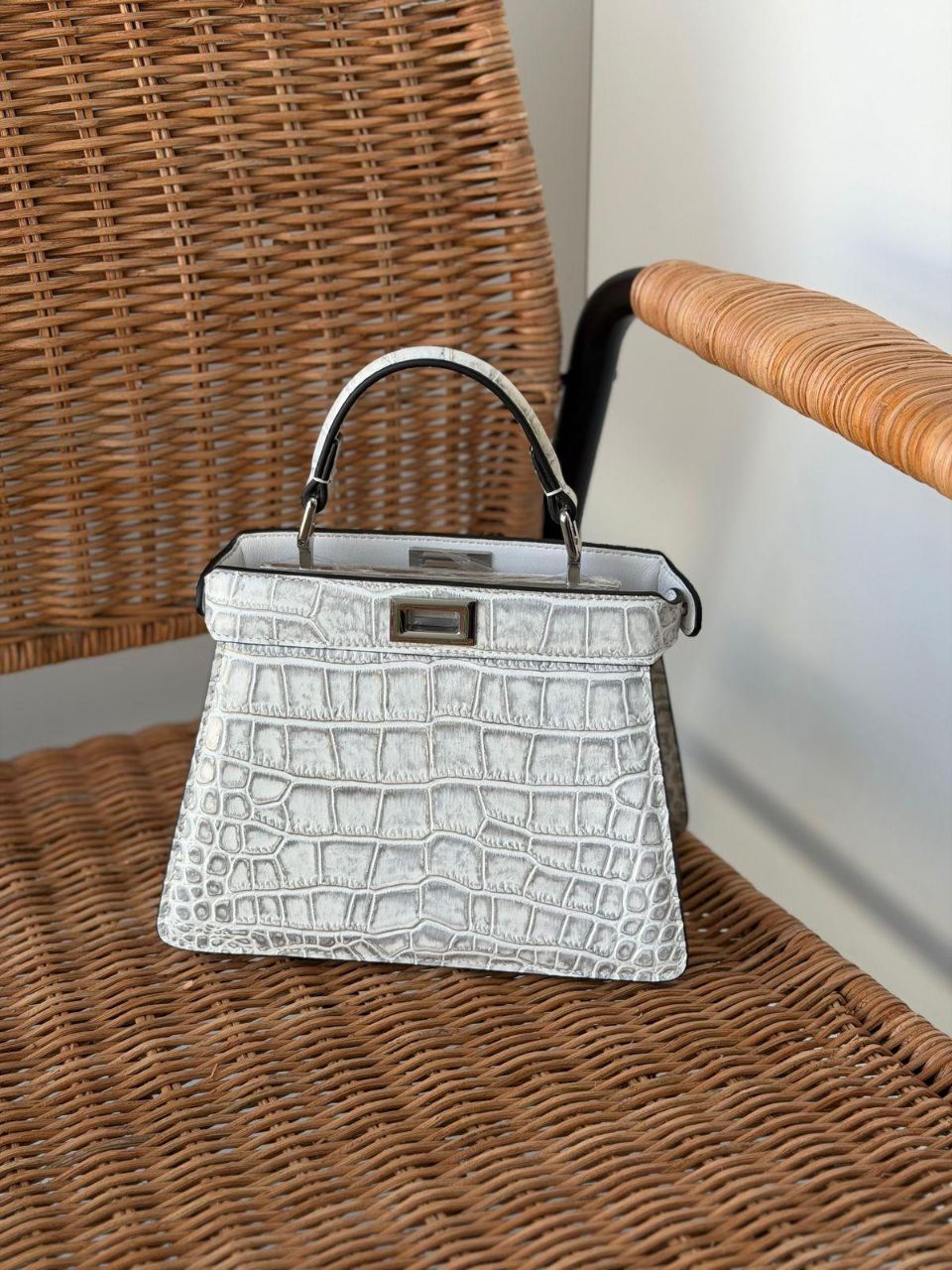 Fendi Luxury Mini Top Handle Bag – Crocodile Embossed Leather