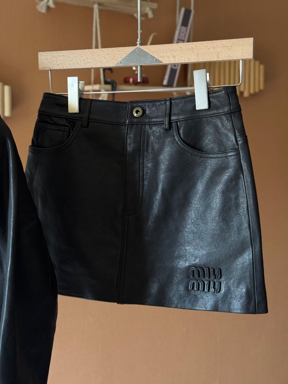 Miu Miu Leather Jacket & Skirt Set