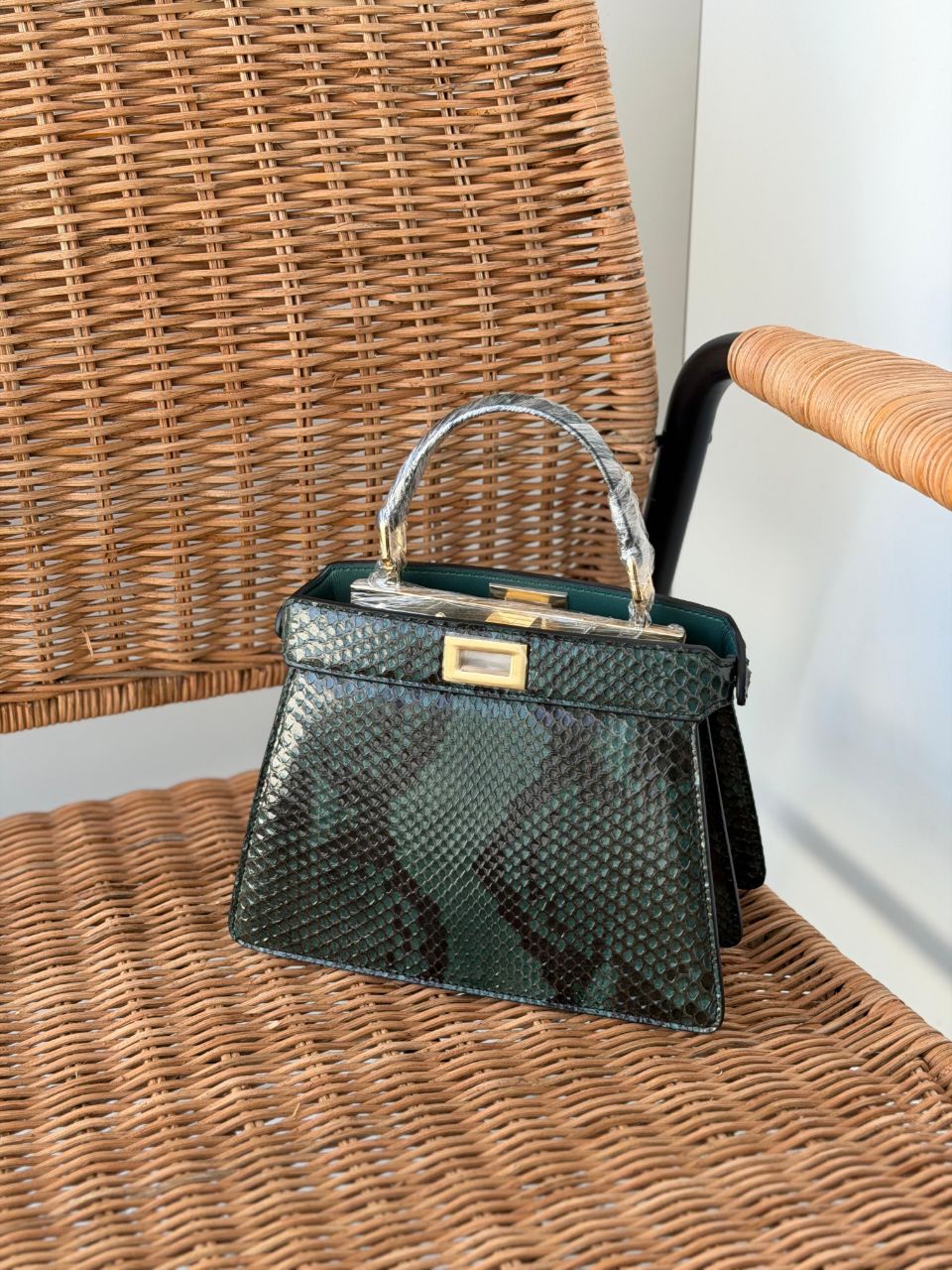 Fendi Luxury Exotic Leather Mini Top Handle Bag – Python Effect