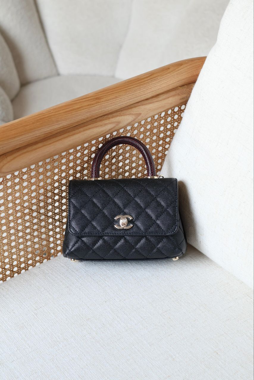 CHANEL Quilted Top Handle Mini Bag 19cm