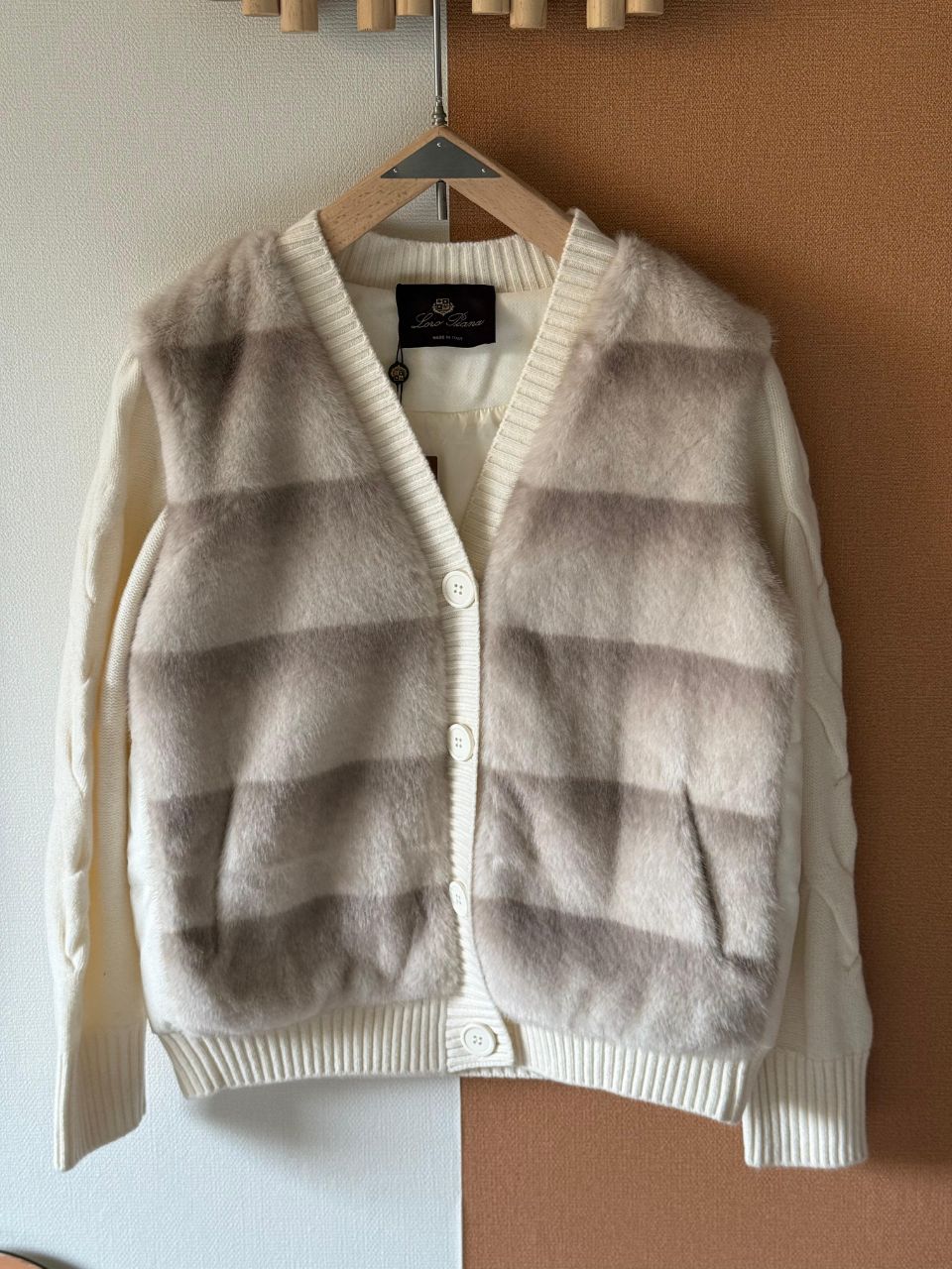 Loro Piana Fur-Trimmed Knit Jacket with Sable Fur Panels