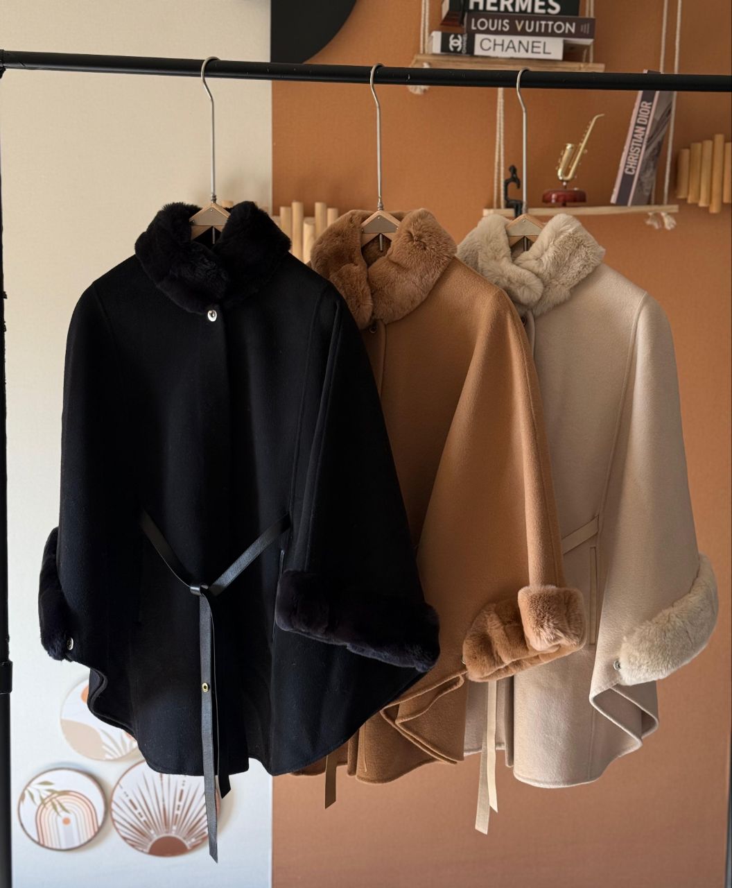 Loro Piana Cashmere Cape with Fur Collar and Belted Silhouette