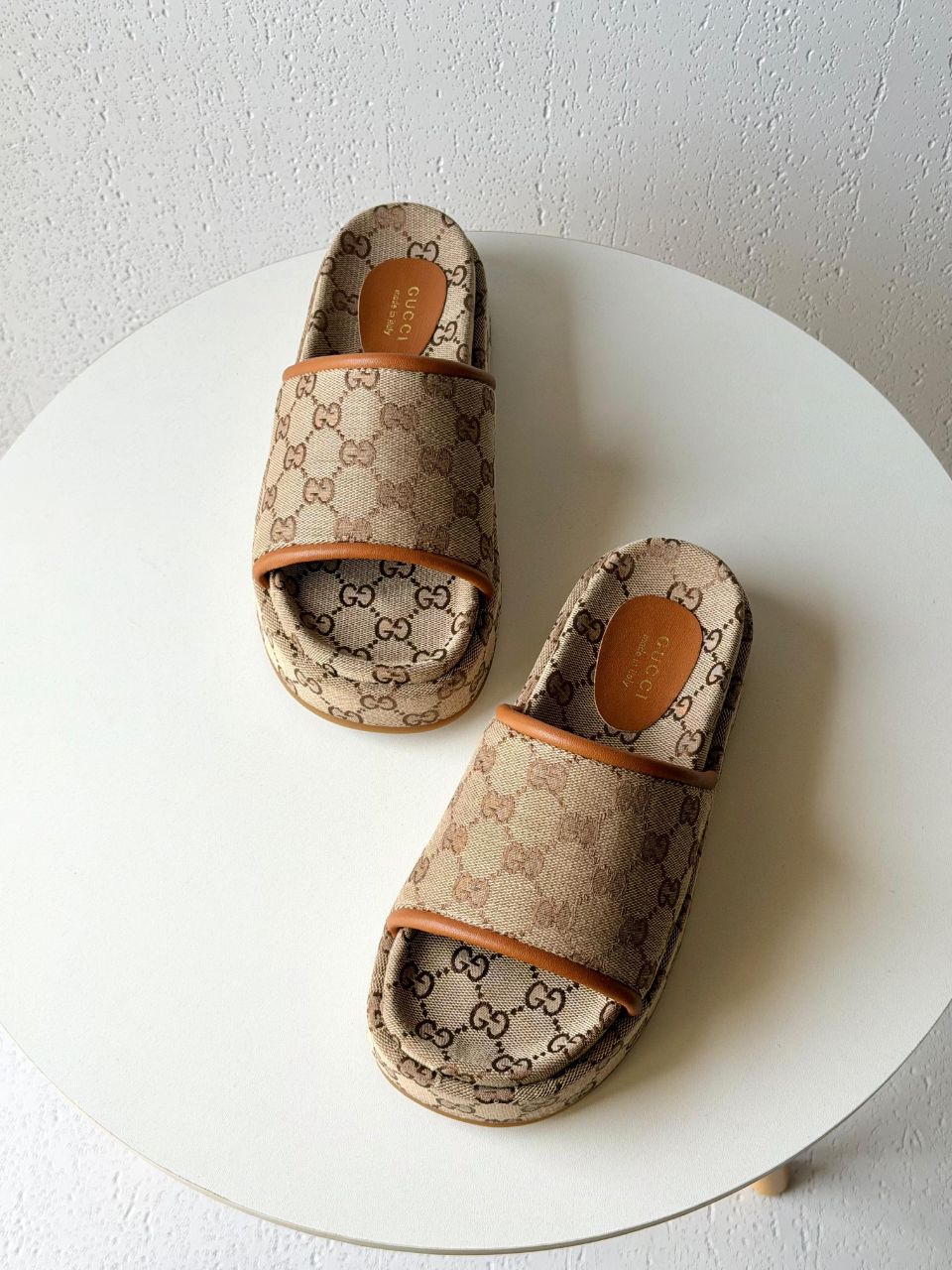 GUCCI GG Canvas Platform Slide Sandals