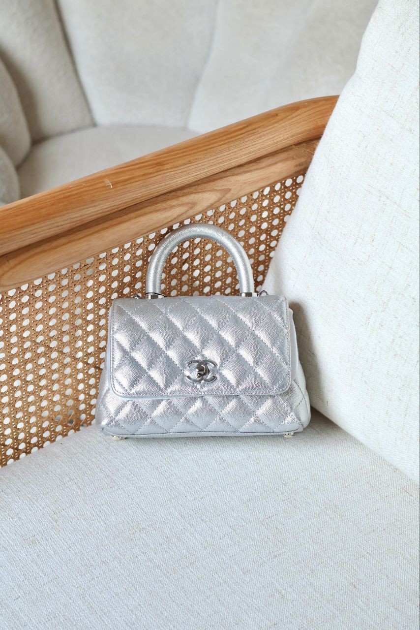 CHANEL Quilted Top Handle Mini Bag 19cm