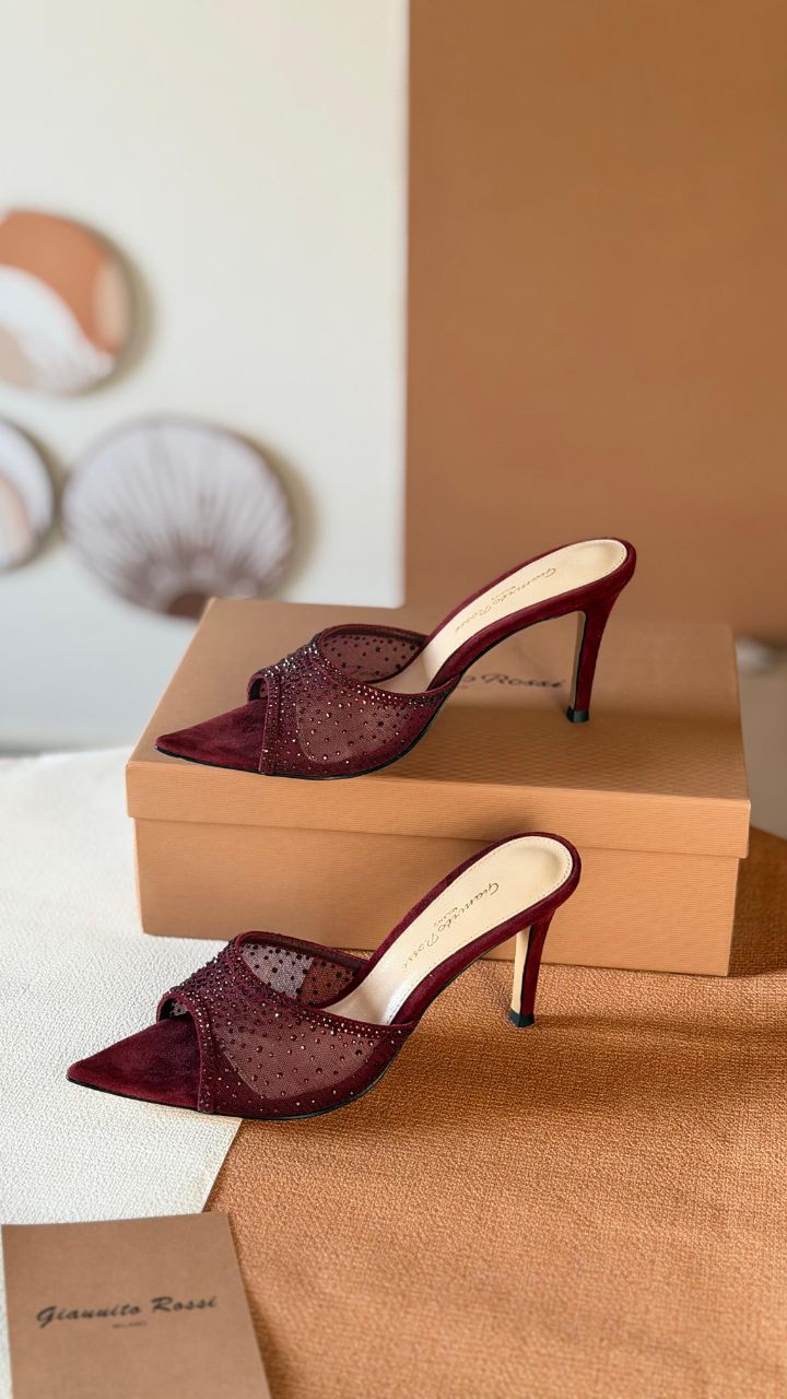 Gianvito Rossi Crystal Mesh Mules – Short & High Heel Edition