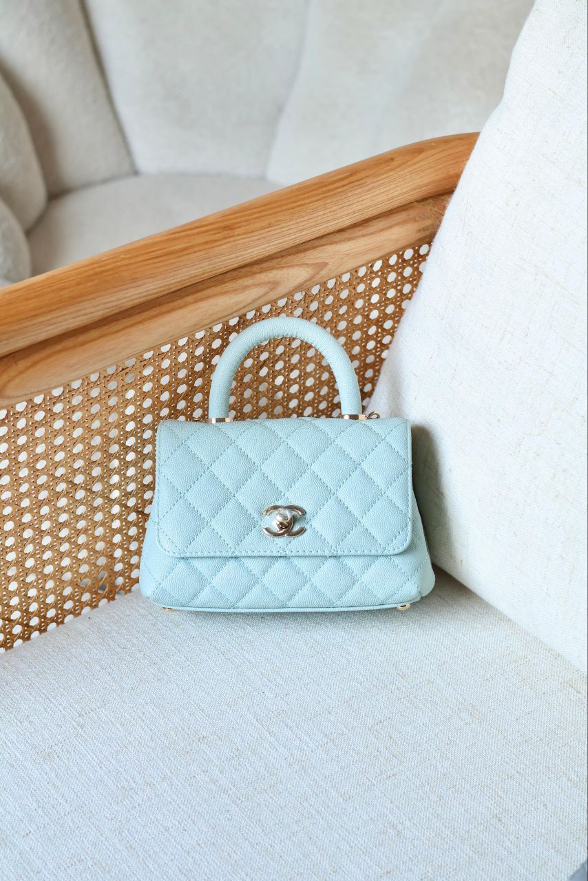 CHANEL Quilted Top Handle Mini Bag 19cm