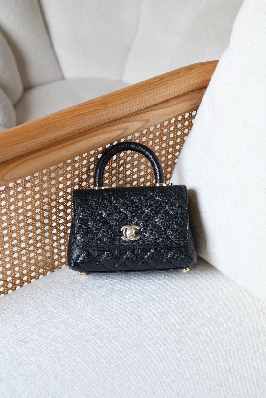 CHANEL Quilted Top Handle Mini Bag 19cm