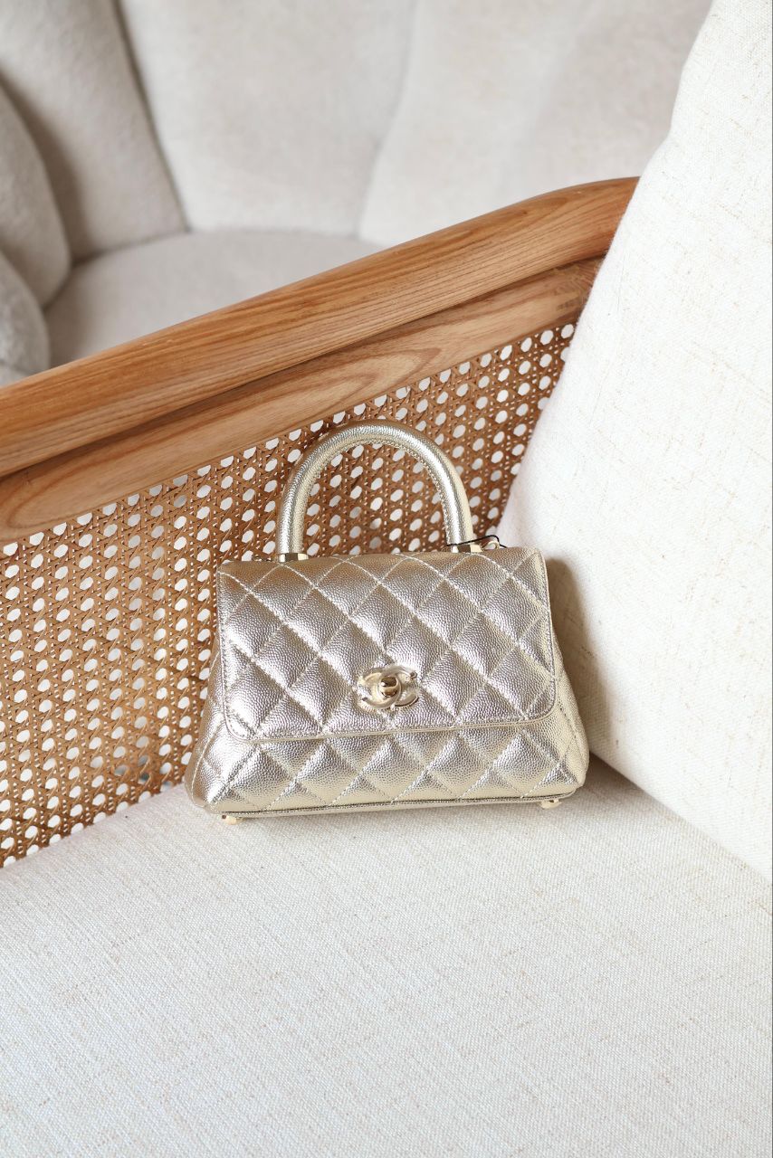 CHANEL Quilted Top Handle Mini Bag 19cm