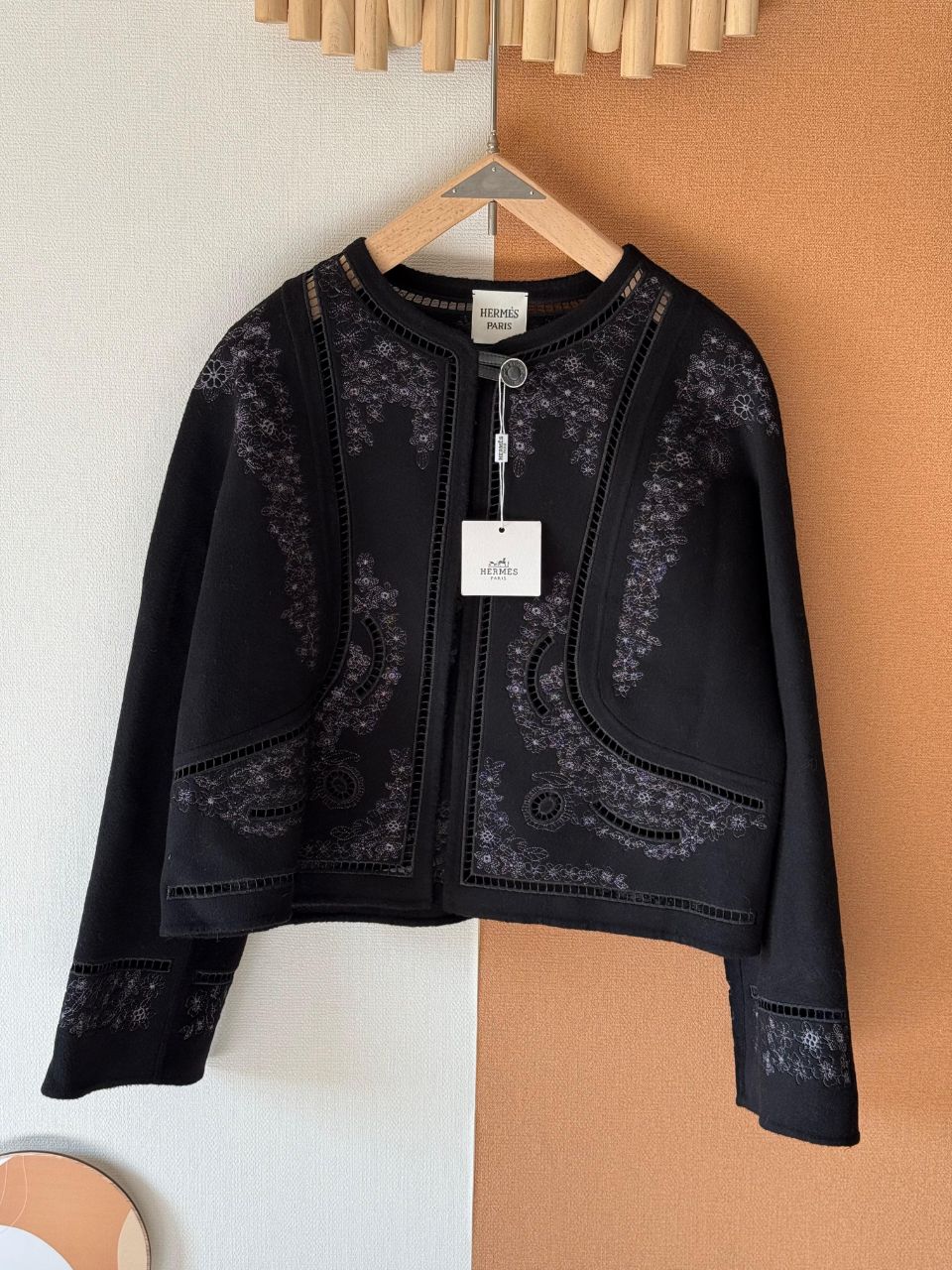 Hermès Embroidered Wool Jacket with Signature Button Detail