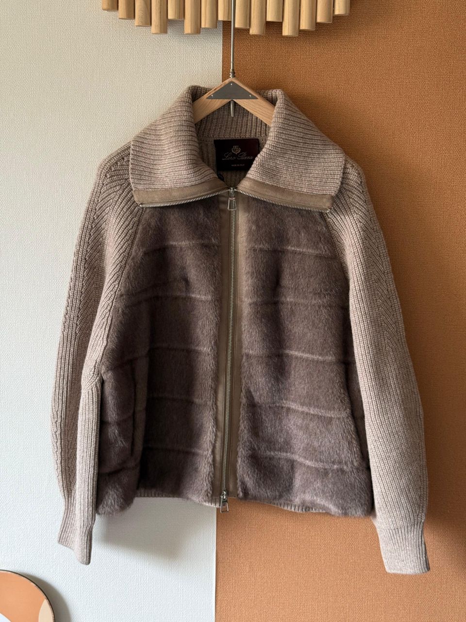 Loro Piana Fur-Trimmed Knit Jacket with Sable Fur Panels