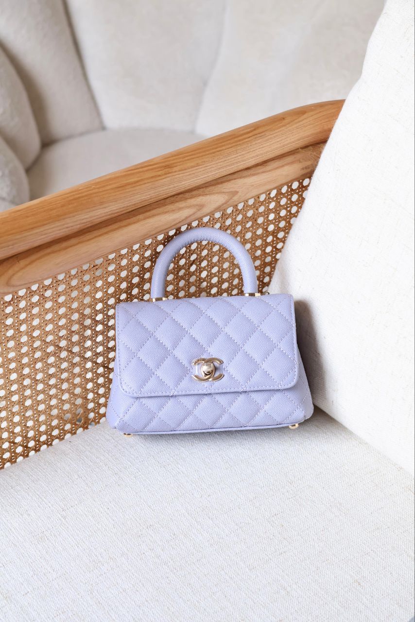 CHANEL Quilted Top Handle Mini Bag 19cm