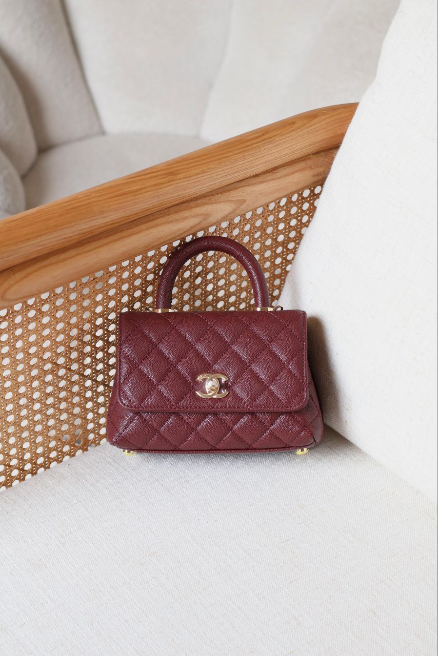 CHANEL Quilted Top Handle Mini Bag 19cm