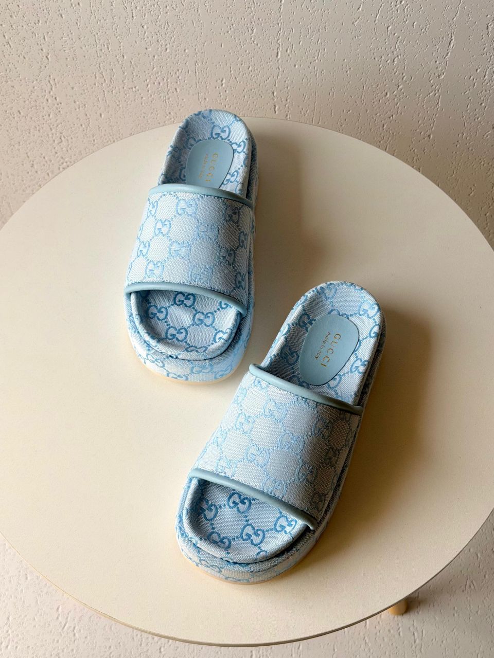 GUCCI GG Canvas Platform Slide Sandals