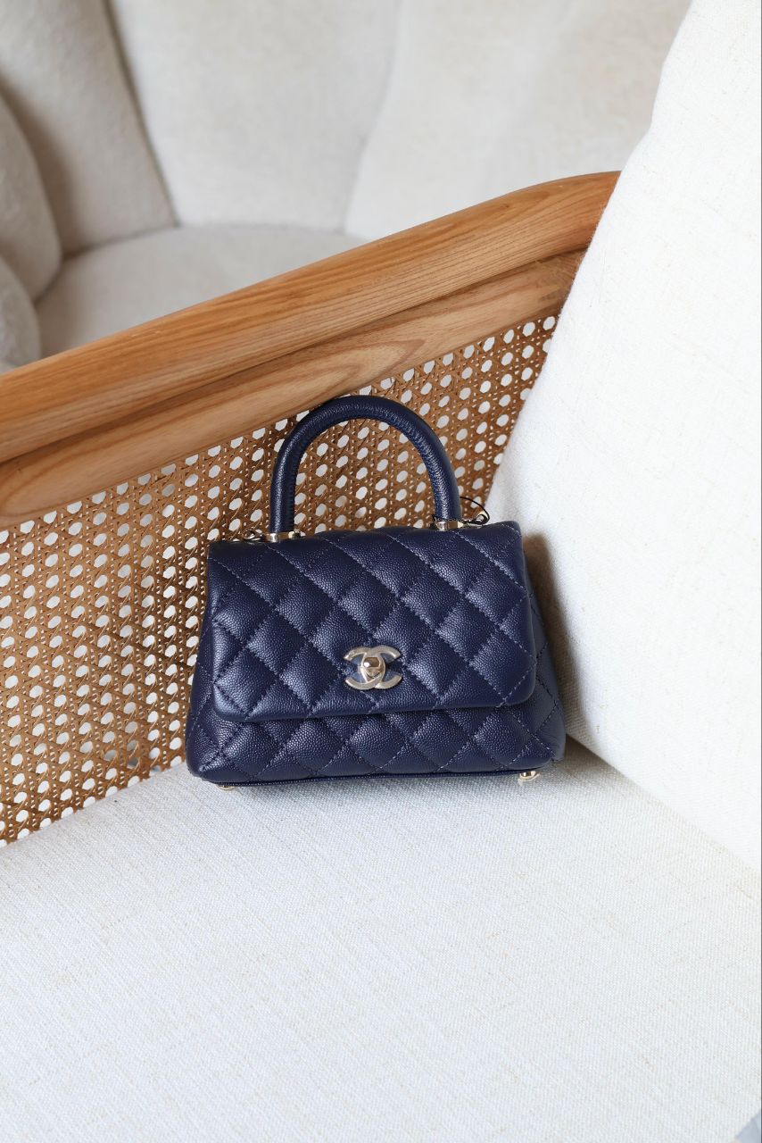 CHANEL Quilted Top Handle Mini Bag 19cm