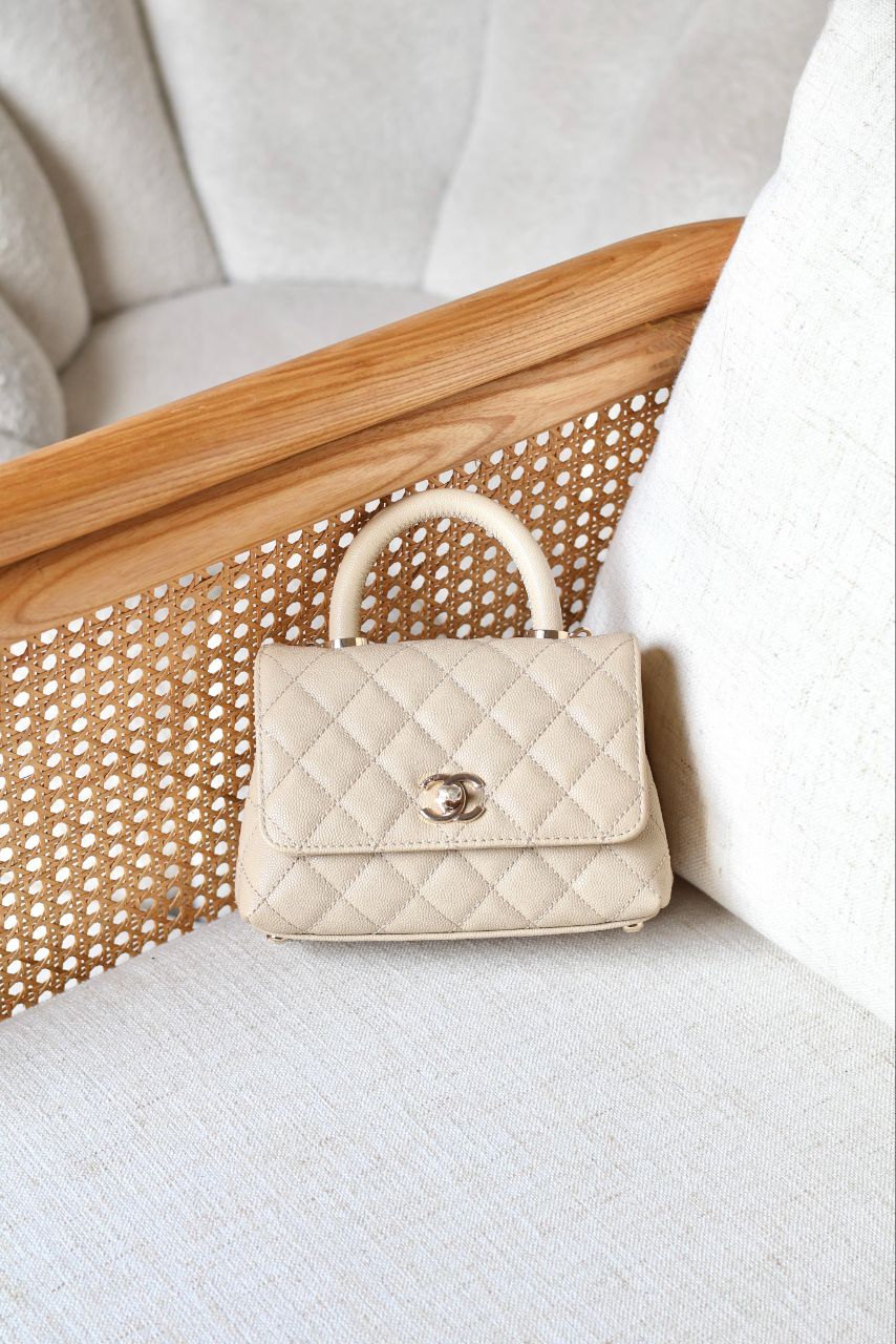 CHANEL Quilted Top Handle Mini Bag 19cm