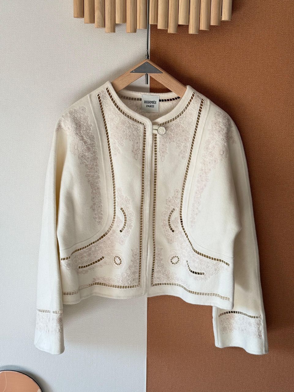 Hermès Embroidered Wool Jacket with Signature Button Detail