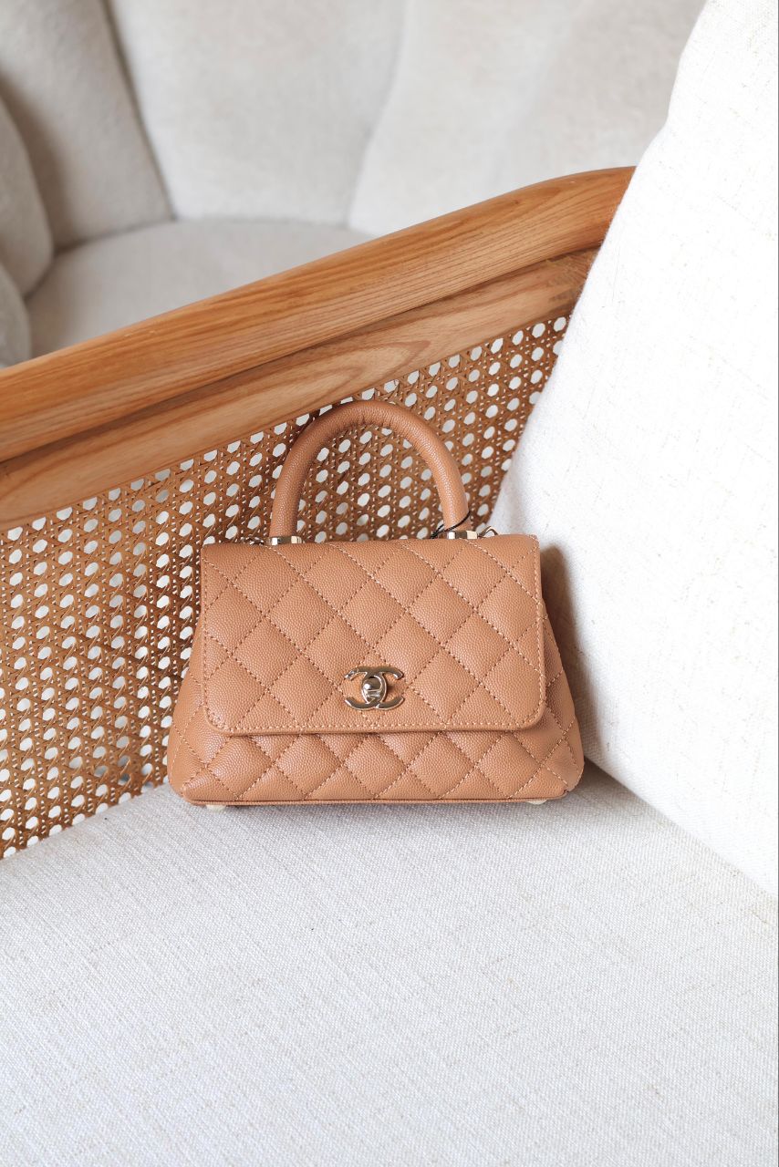CHANEL Quilted Top Handle Mini Bag 19cm