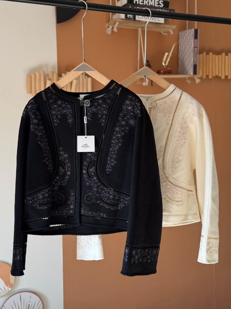 Hermès Embroidered Wool Jacket with Signature Button Detail