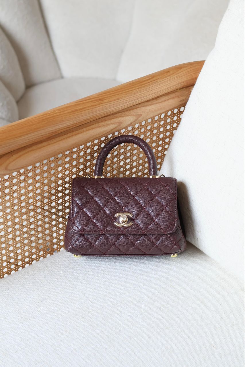 CHANEL Quilted Top Handle Mini Bag 19cm
