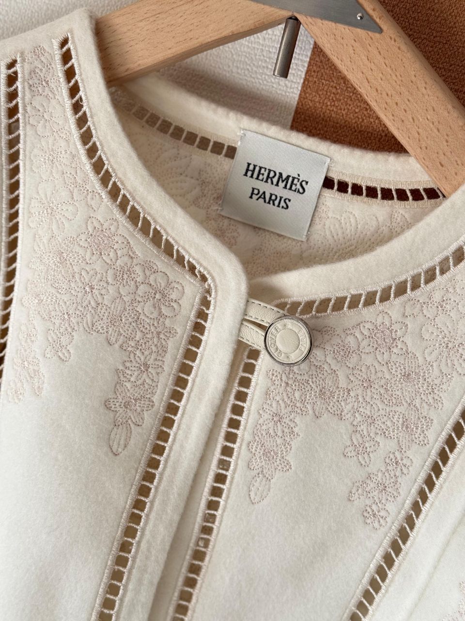Hermès Embroidered Wool Jacket with Signature Button Detail