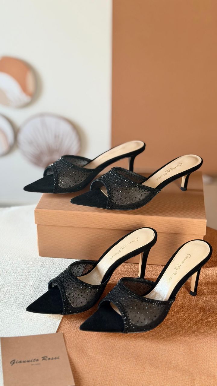 Gianvito Rossi Crystal Mesh Mules – Short & High Heel Edition