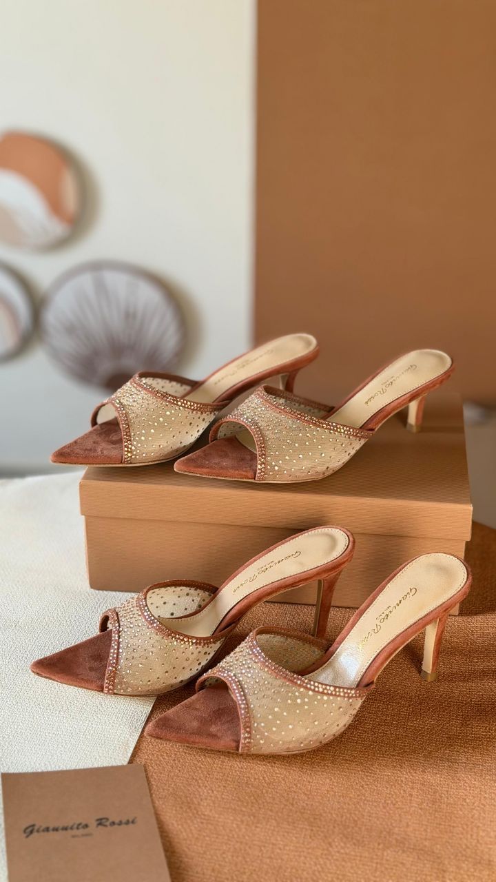 Gianvito Rossi Crystal Mesh Mules – Short & High Heel Edition