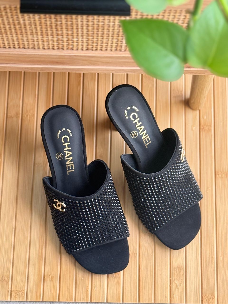 Chanel Strass Mule Heels – Black Open-Toe Backless Design