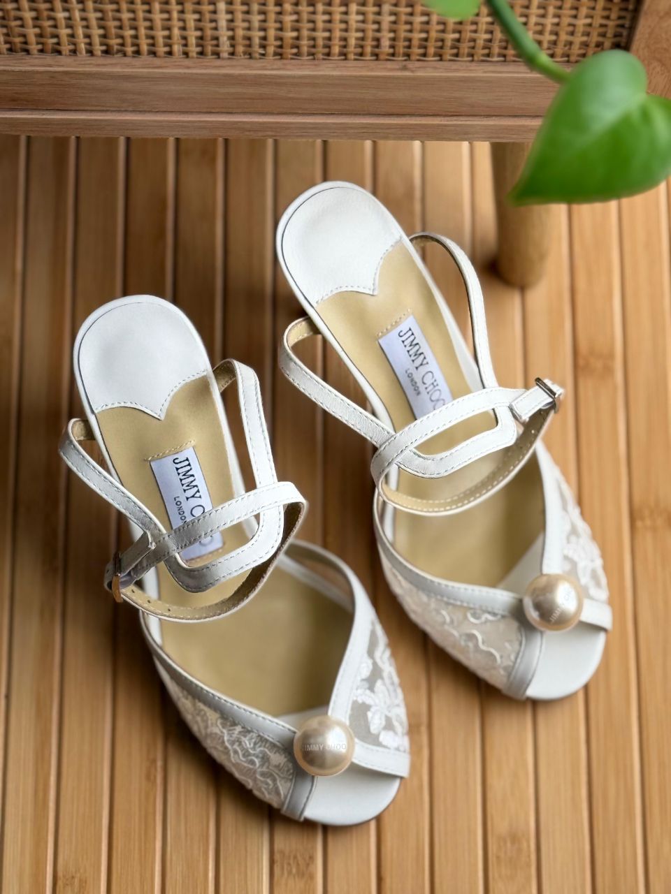 Jimmy Choo Pearl Detail Open-Toe Heeled Sandals – Elegant Bridal Style